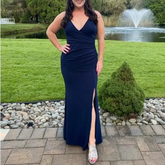 Dress The Population Jordan Gown Sleeveless V-Neck Mermaid Peacock Blue NWT L - Picture 2 of 9